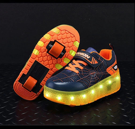 Boys Girls Roller Shoes LED Light Up USB Charging Children Roller Skate Casual Skateboarding Shoes Sports Shoes Kids Sneakers
