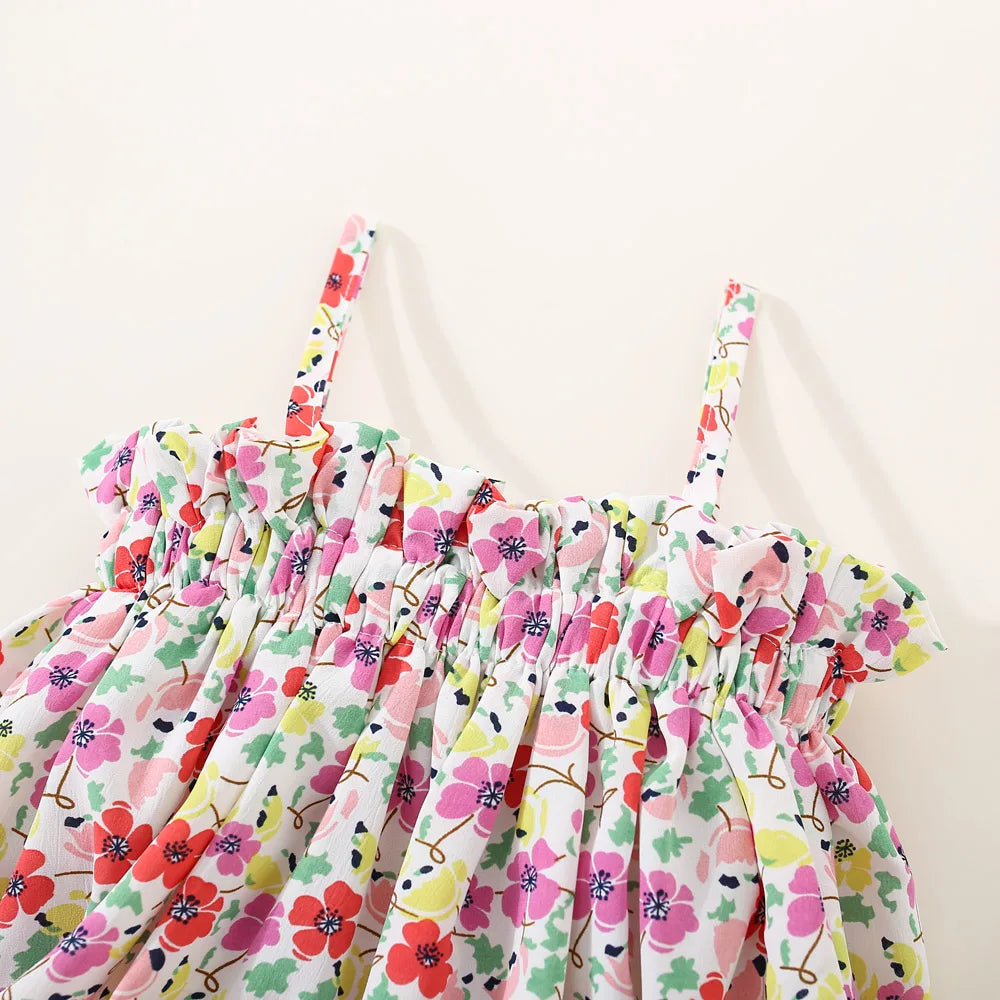 Summer New Floral Suspender Baby Girl Two-Piece Set, Beach Party Children'S Clothing Suitable For Babies Aged 9 Months - 3 Years