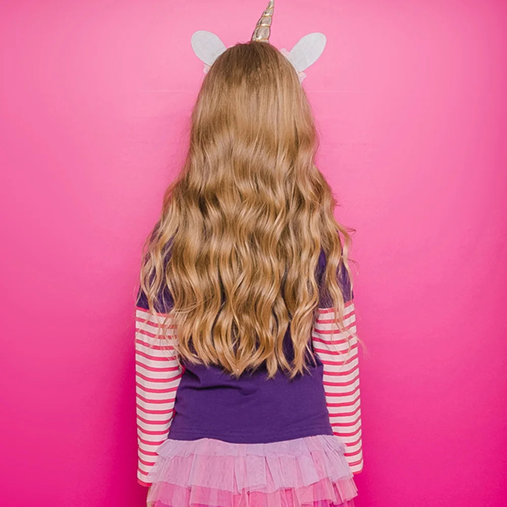 VIKITA Kids Butterfly Doll Cartoon Print T Shirt Girl Autumn Spring Long Sleeve Striped Cotton Casual Tops and Tees Kids Clothes