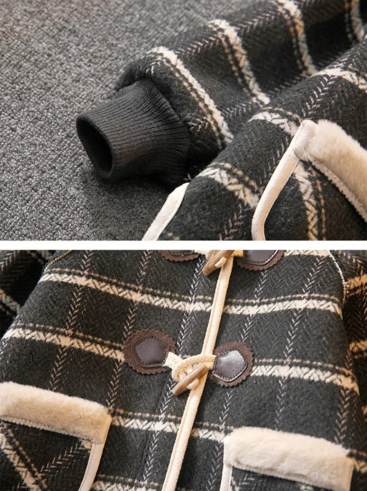Boys Winter Wool Coat 2025 New Style Kids Thickened Fleece Lined Plaid Wool Jacket Thick Winter Clothing