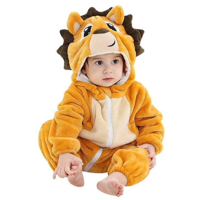 MICHLEY Halloween Costume Infant Baby Clothes Rompers Winter Flannel Hooded Bodysuits Pajamas Animals Overall Jumpsuit For Bebe