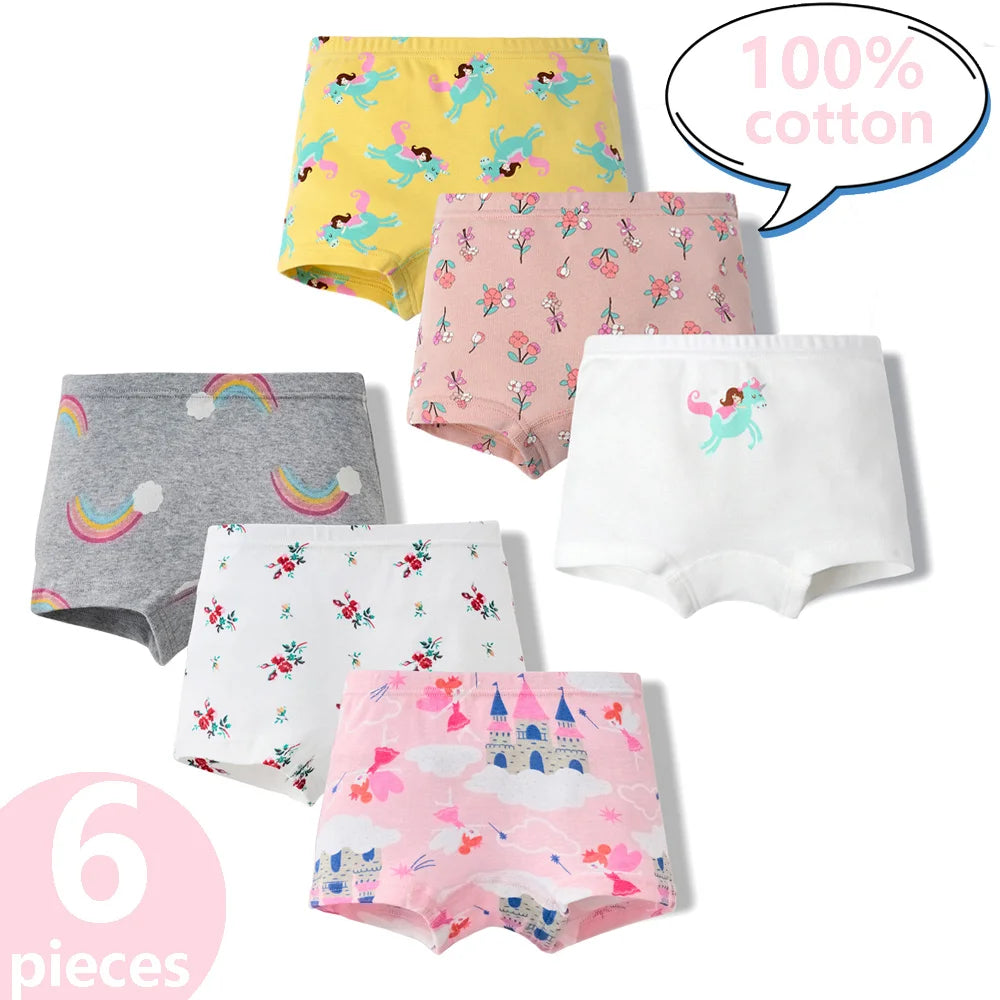 3/6 Pcs Children's Girls Panties Sets 100% Cotton Pretty Cartoon Unicorn Print Underwear For Girl Infant Undies Boxer Breathable
