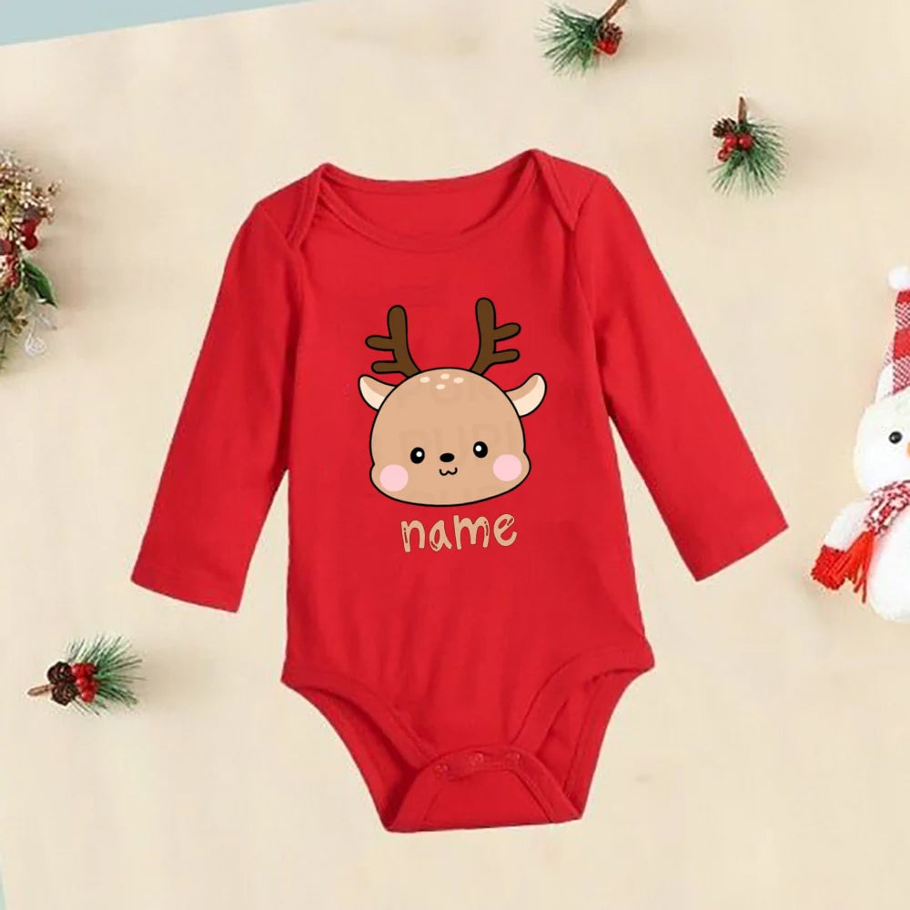 Personalized Christmas Deer Baby Bodysuit Custom Name Infant Romper Boys Girl Cute Clothes Xmas Party Baby Gift Xmas Rompers