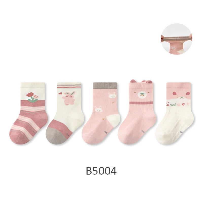 5 Pairs Kids Socks Cute Cartoon Warm Girls Socks Infant Children Girls Socks Soft Breathable Baby Socks For Girls