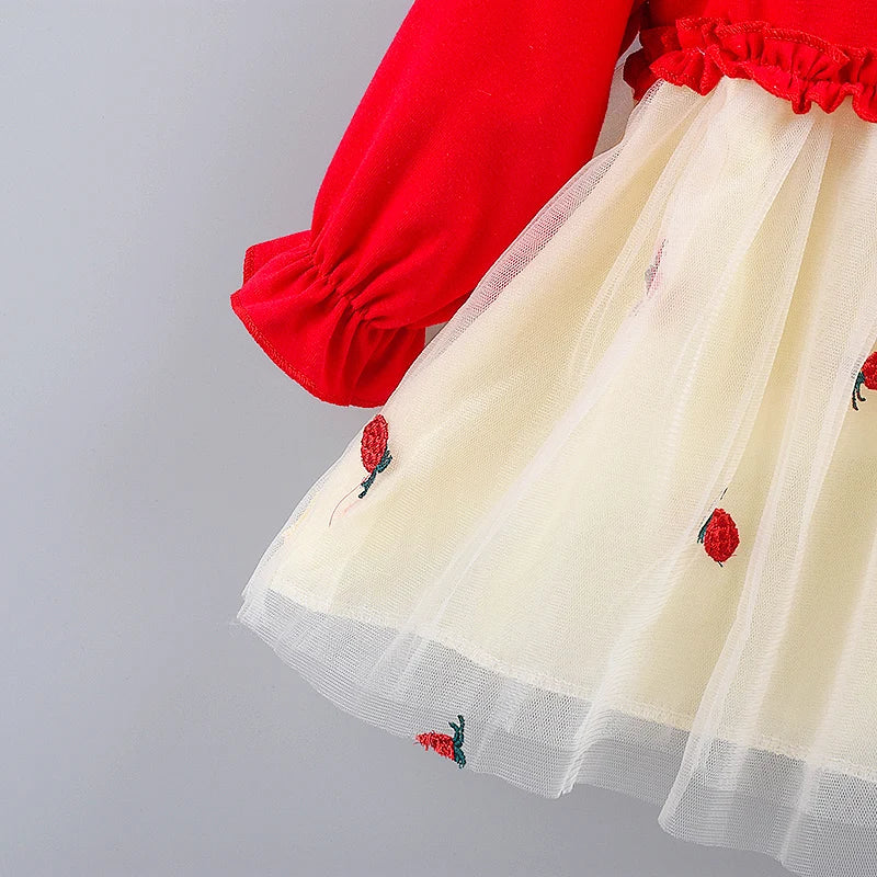 Spring And Autumn New Baby Girl Princess Dress, Pineapple Embroidered Children'S Long Sleeve Clothes (1-3 Years Old)