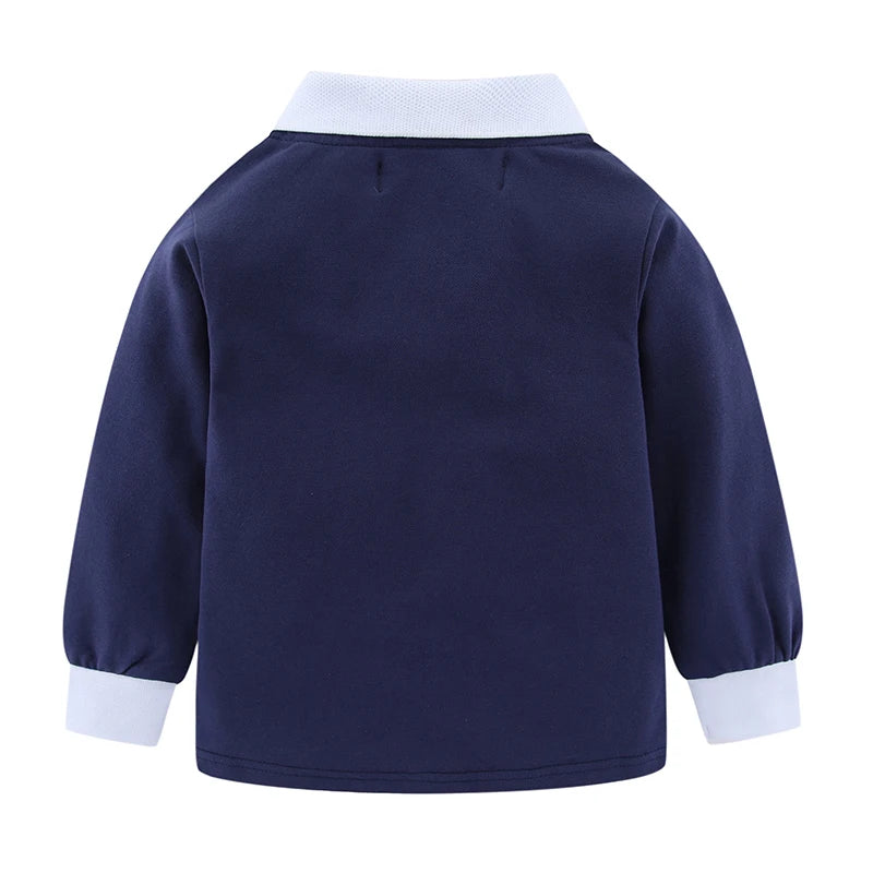 Mudkingdom Little Boys Long Sleeve Polo Shirts Solid Fashion Turn-down Collar Cotton Tops for Kids Clothing Spring Clothes