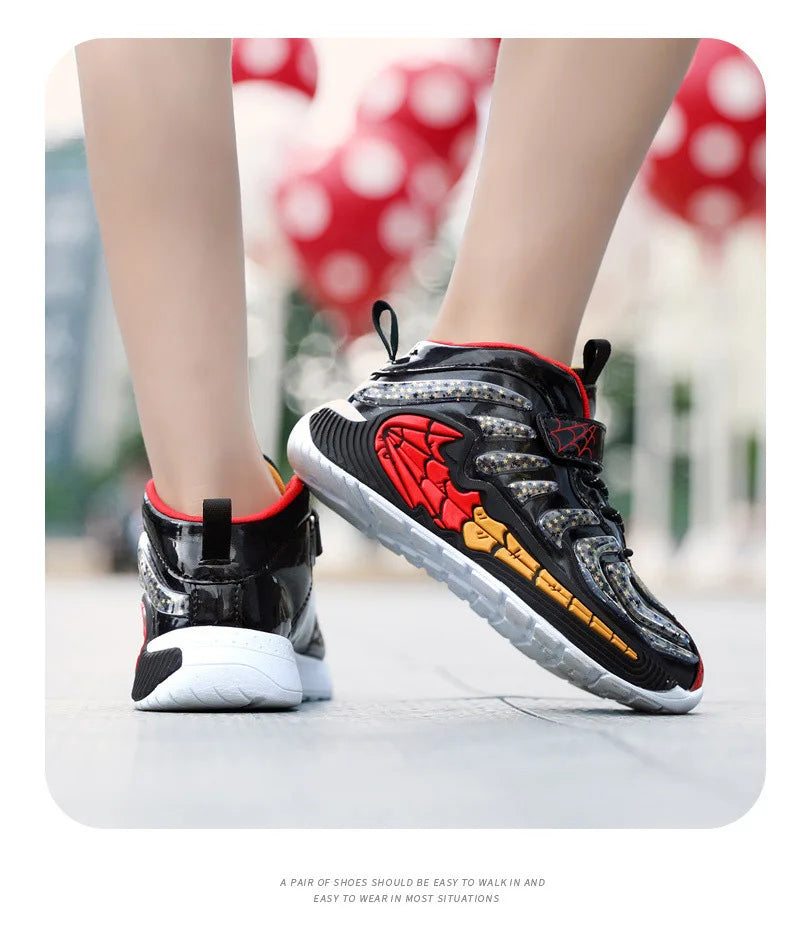 Disney Cartoon Kids Basketball Soft Shoes Waterproof Leather Boys Girls Sneakers Magic Buckle Non-slip Children Running Shoes