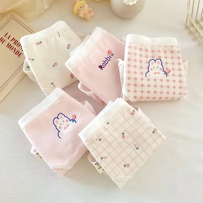 5PCS Kid Cotton Cartoon Antibacterial Panties Girls Thin Breathable Soft Briefs 3+y Young Child Underwears Toddler Cute Knickers