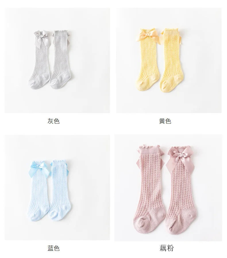 Limit quantity 0-2Y Children Girls Royal Style Bow Knee High Fishnet Socks Baby Toddler Bowknot Socks Kid Hollow Out Sock Sox
