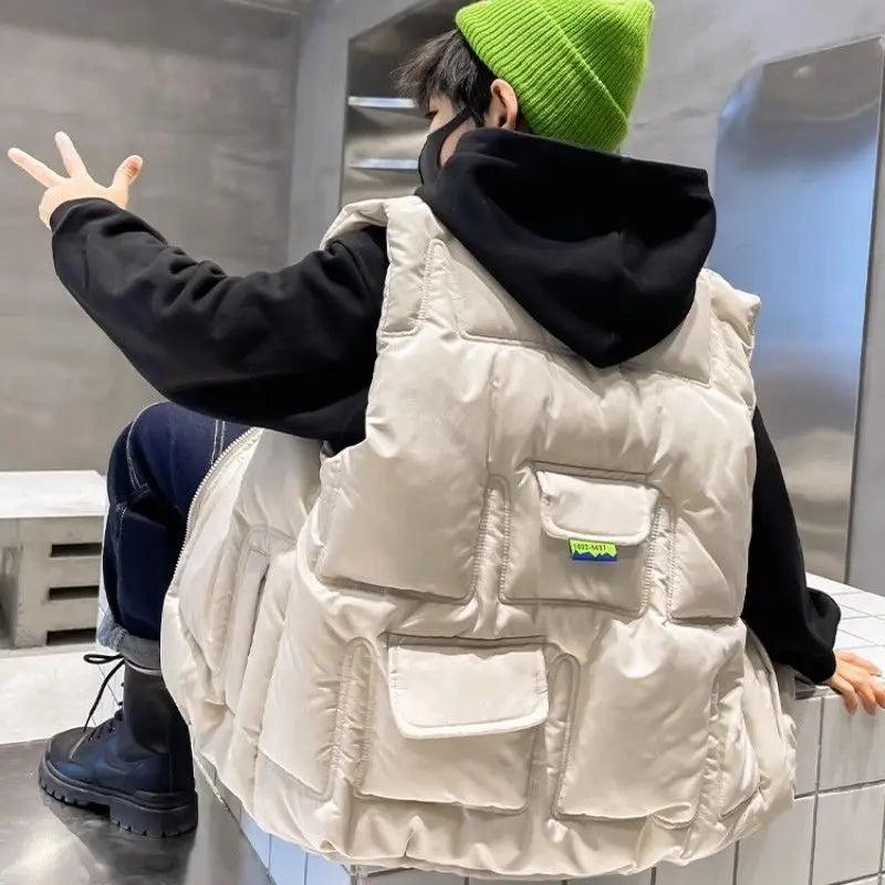 Boys' Thermal Insulated Down Jacket Autumn Winter Kids' Outerwear Plus Size Cape Vest Stylish Trendy