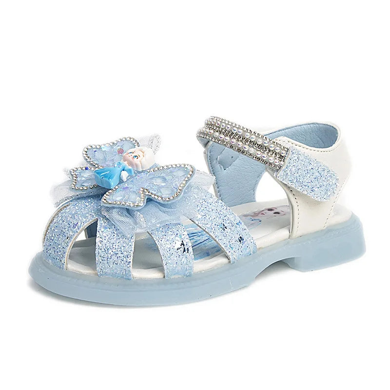 Kids'Sandalsl Led Light Elsa Princess Frozen PU Leather Sequin Pearl Summer Shoes Anti-slip Breathable Pink Blue Size 22-32