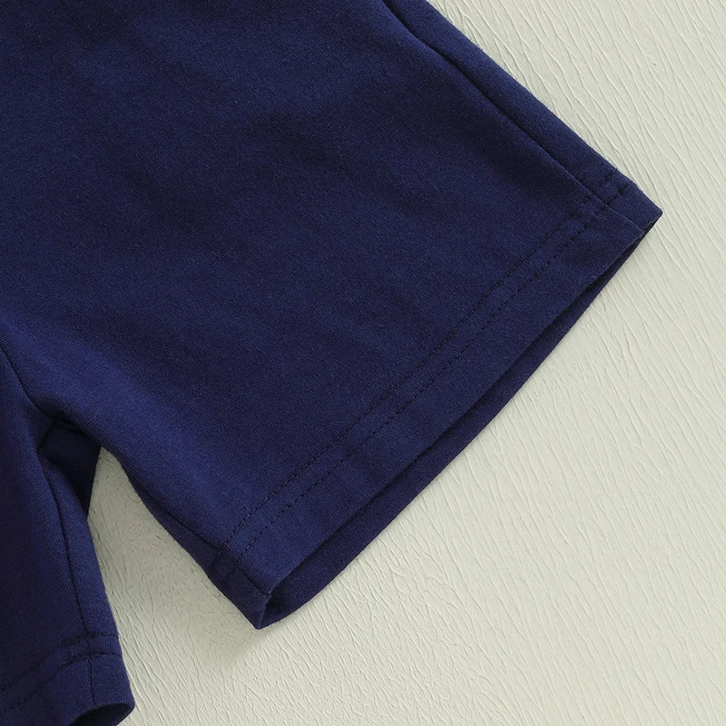 Boys Summer Outfit Set Short Sleeve Graphic T-shirt with Denim Shorts Toddler Clothing Set for Kids Beachwear