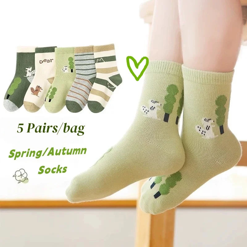 Kids' Socks Boys Girls Autumn Cotton Socks Baby Animals Pattern Socks Children Mid-calf Sock 5 Pairs