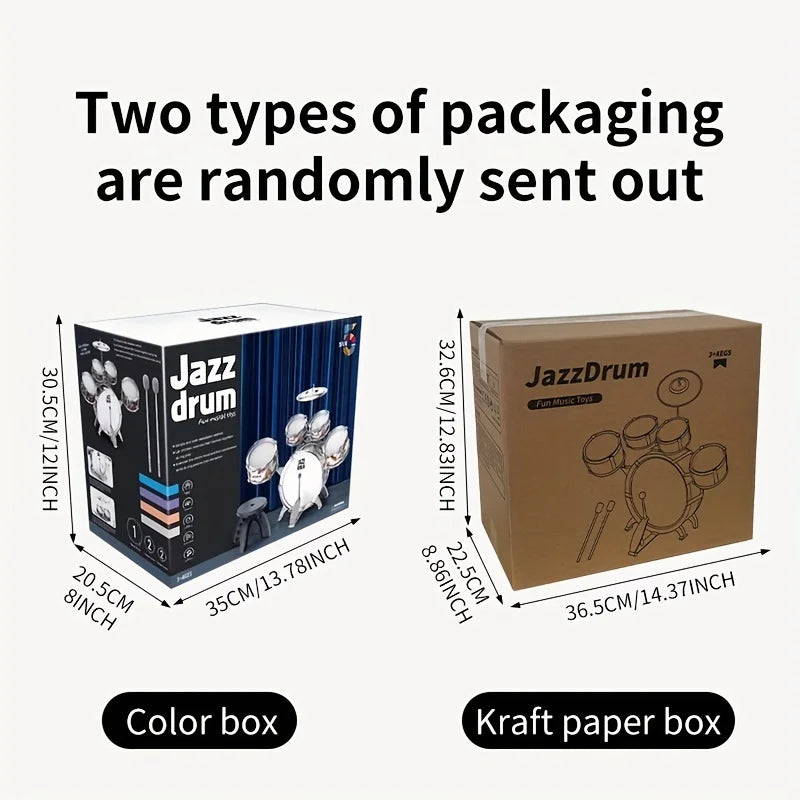 Kids Drum Set Toddler Jazz Drum Kit Toys with Stool Pedal Percussion Musical Instruments Drum Toy Early Education Gift for Boys