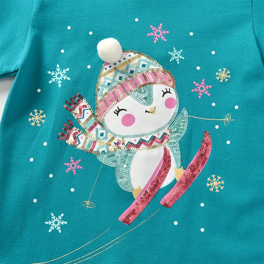 VIKITA Girls New Year Christmas Xmas Striped T Shirts Toddlers Snowman Snowflakes Cartoon Appliqued Cotton Casual Tops Tees Gift