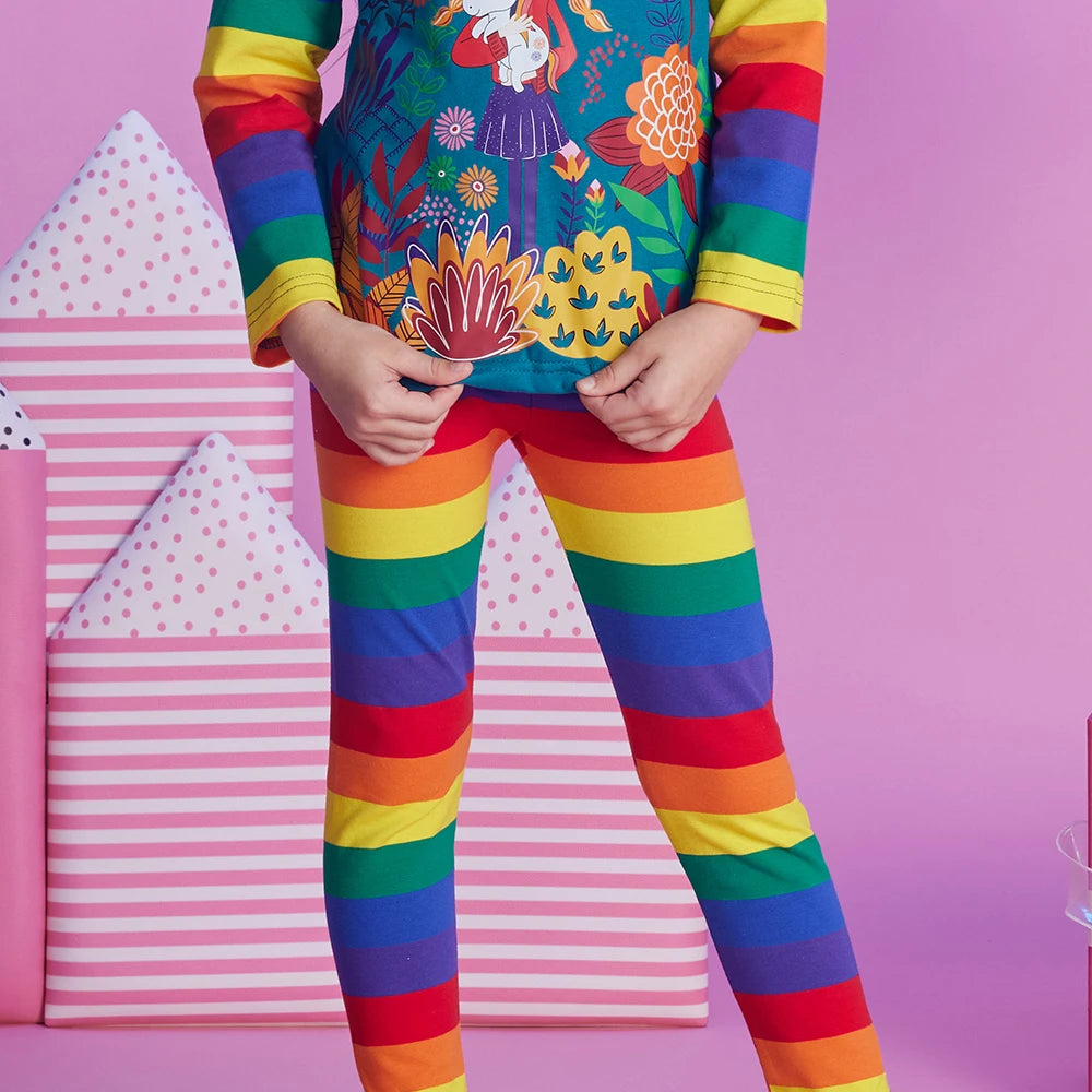 VIKITA Kids Rainbow Print Colorful Leggings Girls Cotton Casual Daily School Pencil Pants Girls Striped Skinny Fashion Trousers