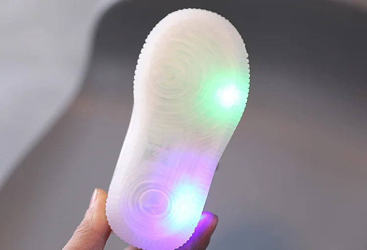 Disney LED Casual Sneakers For Spring Outdoor Cartoon Shoes Children Lighted Non-slip PU Leather Bear White Shoes Size 21-30