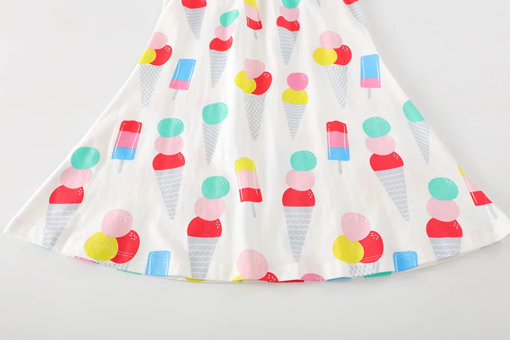 VIKITA Girls Camisole Sling Suspenders Sleeveless Summer Dress Kids Ice Cream Print Flare Sleeve Dresses Children Clothing