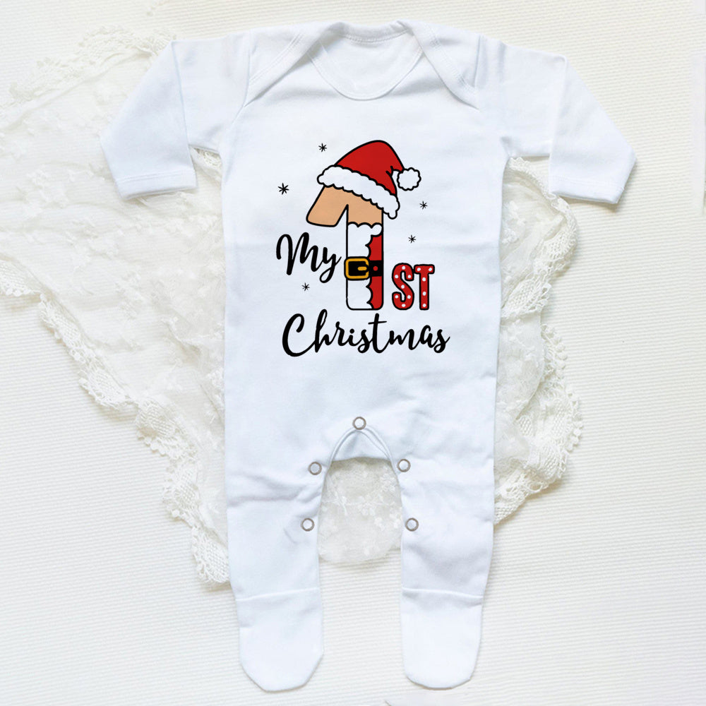 1st Christmas Babygrow Sleepsuit Boys Girls Cute Clothes Baby First Christmas Gift Toddler Xmas Sleepsuit Baby White Bodysuit