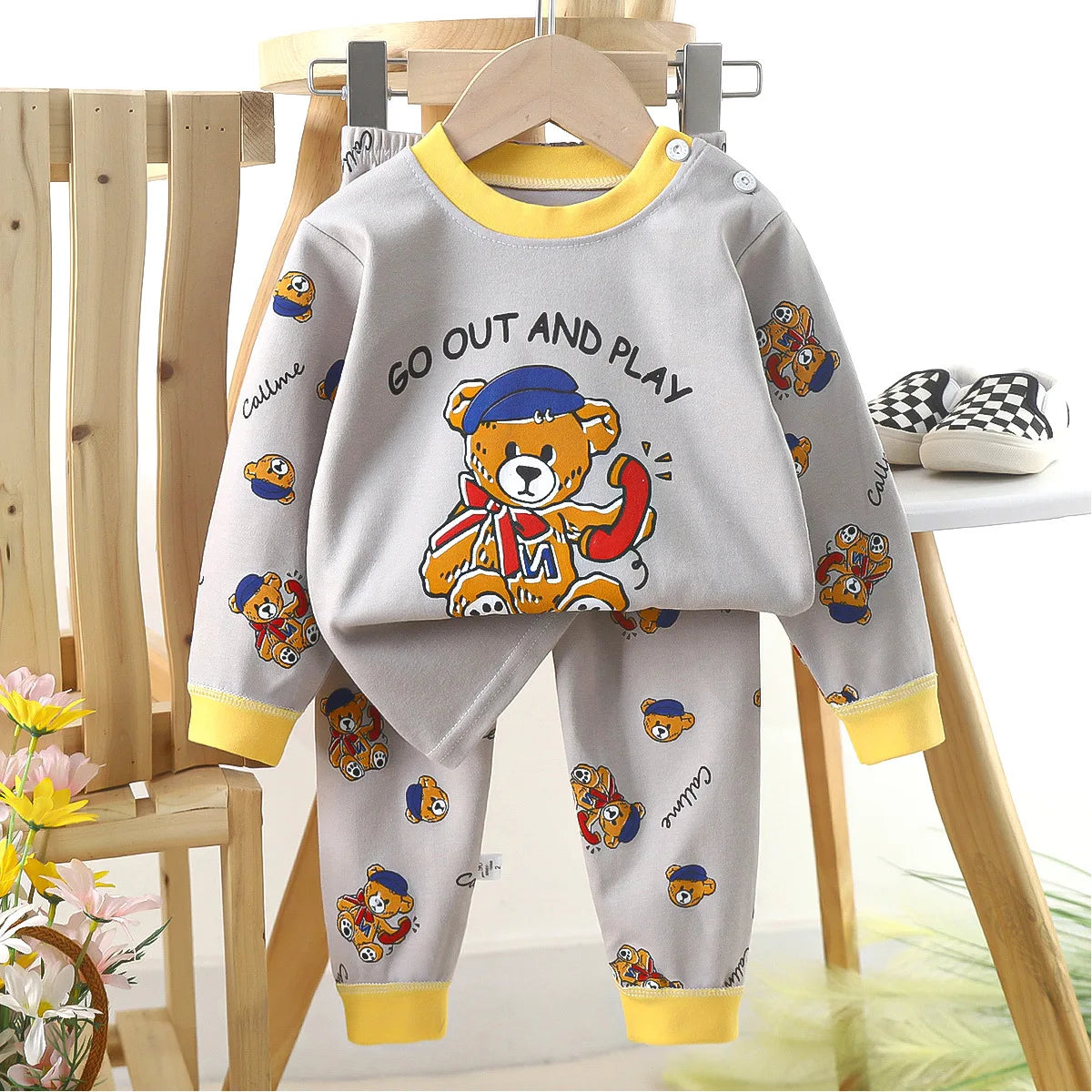 1pcs Children's Underwear Set Kids Soft Cotton Pajamas Boys Girls Baby Spring Autumn Cute Cartoon Long Sleeve Home Sleepwear