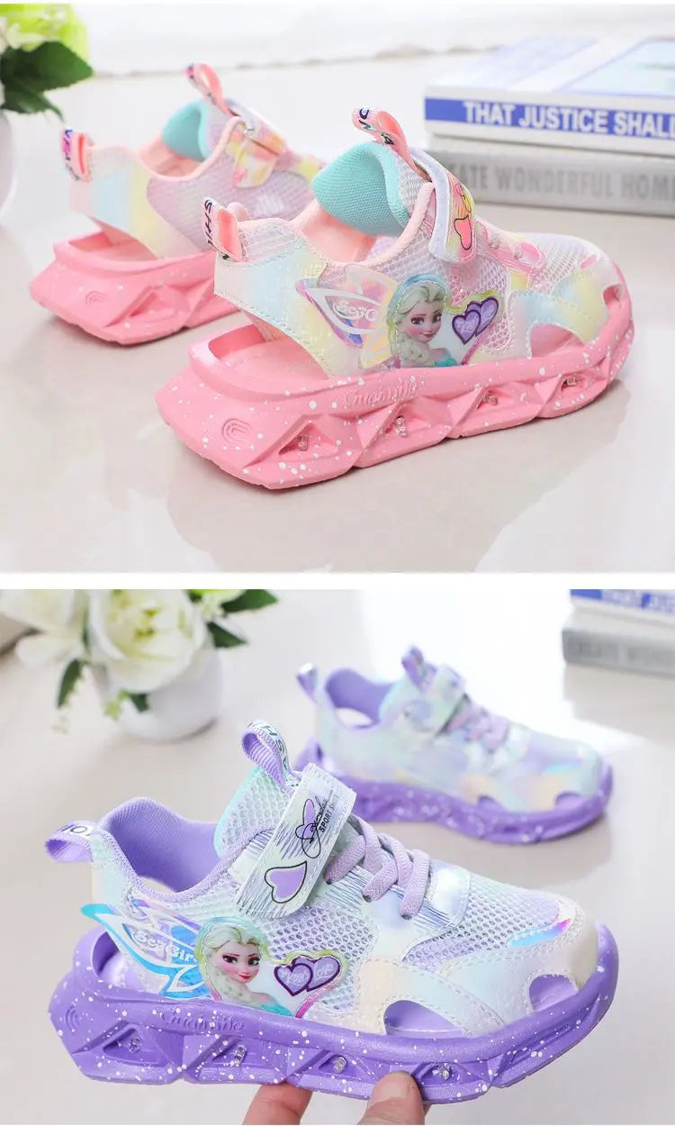 Disney Children's Sandals Women's Summer Girls' Sandals Led Lights Kids' Baby Princess Elsa Beach Pink Purple Shoes Size 22-37