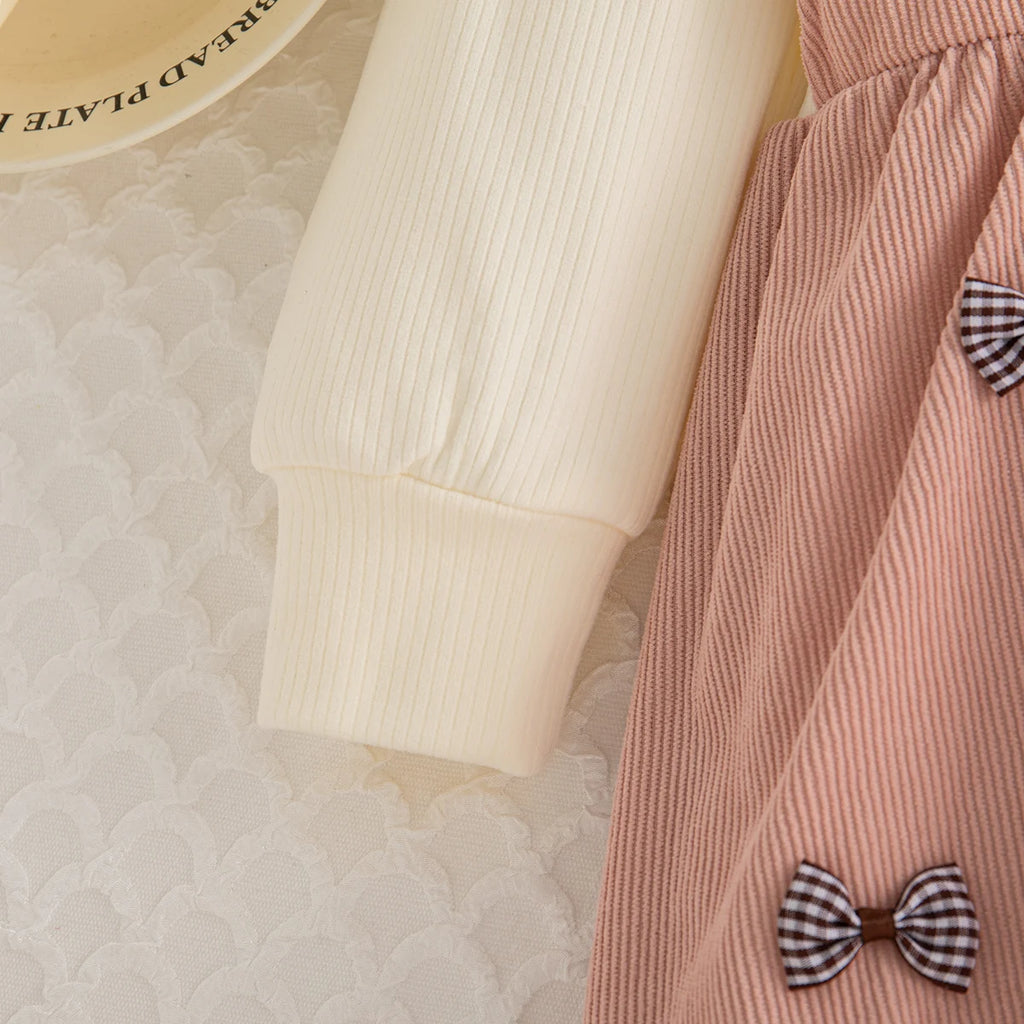 Spring And Autumn New Korean Style Baby Girl Dress, Sweet Bow Children'S Long Sleeved Clothes For Babies Aged 9 Months - 3 Years