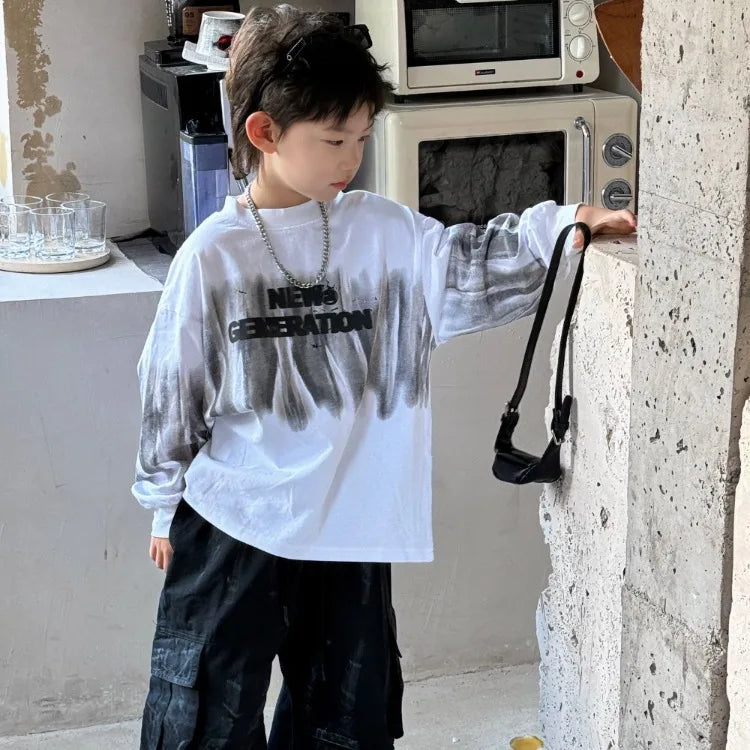 Loose and Casual Children's Clothing From 8 To 12 Years Boy Boys Wear T Shirt Kids Cartoon Fashion Spring Autumn Clothes T-shirt