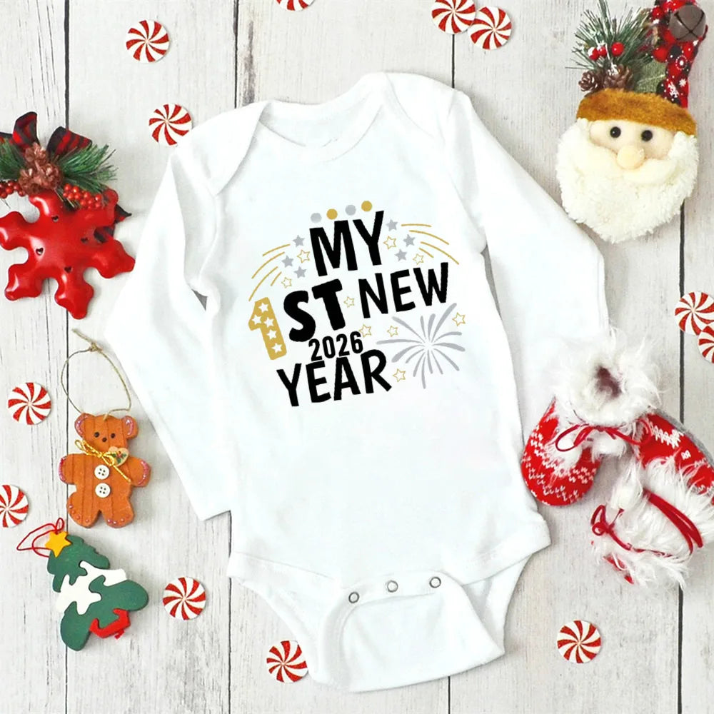 It's My 1st New Year 2026 Baby Rompers Newborn Long Sleeve Infant Jumpsuit First New Year Baby Bodysuit Toddler New Year Ropa