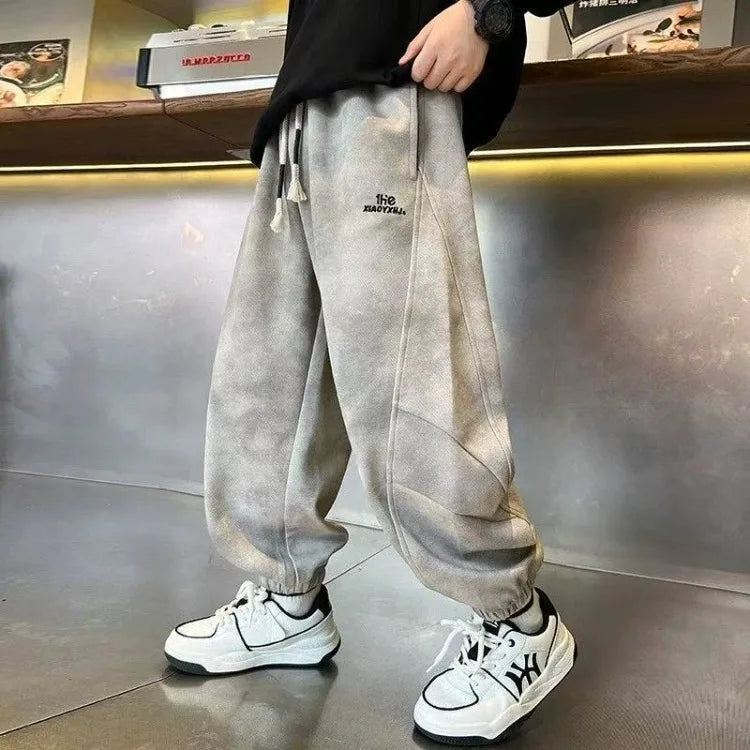New 2025 Boys' Korean Style Loose Sweatpants - Trendy Tie-Dye Casual Pants for Big Kids (Spring Autumn)