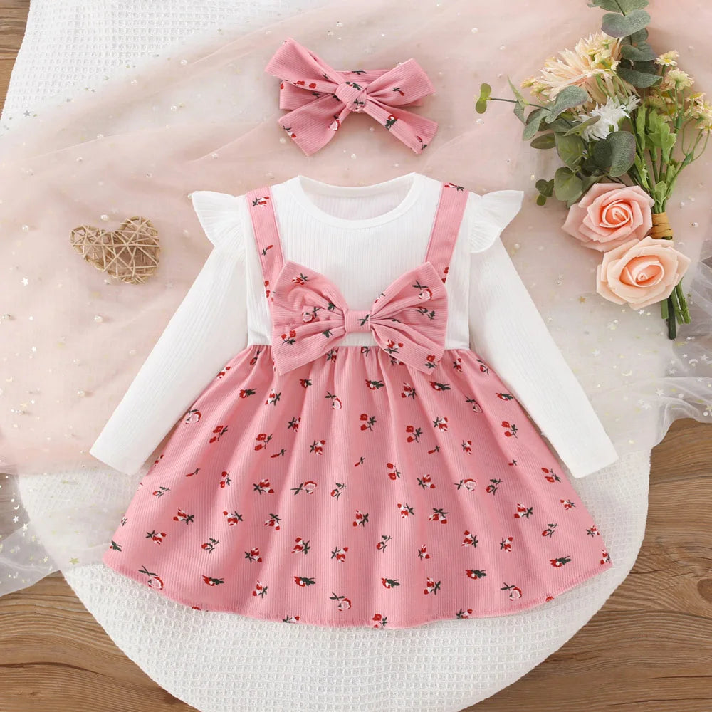 Spring And Autumn New White Long Sleeve Baby Girl Dress, Cute Butterfly Children'S Clothing (6 Months -3 Years Old)