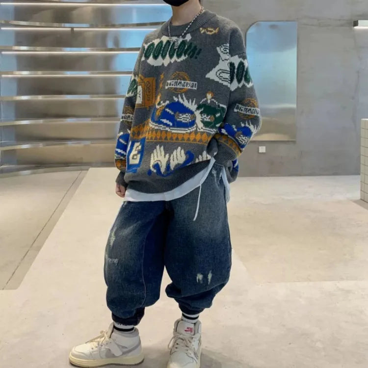 2025 New Boys' Autumn/Winter Fleece-Lined Thickened Pullover Knit Sweater - Warm Base Layer for Kids, Trendy & Cozy Design