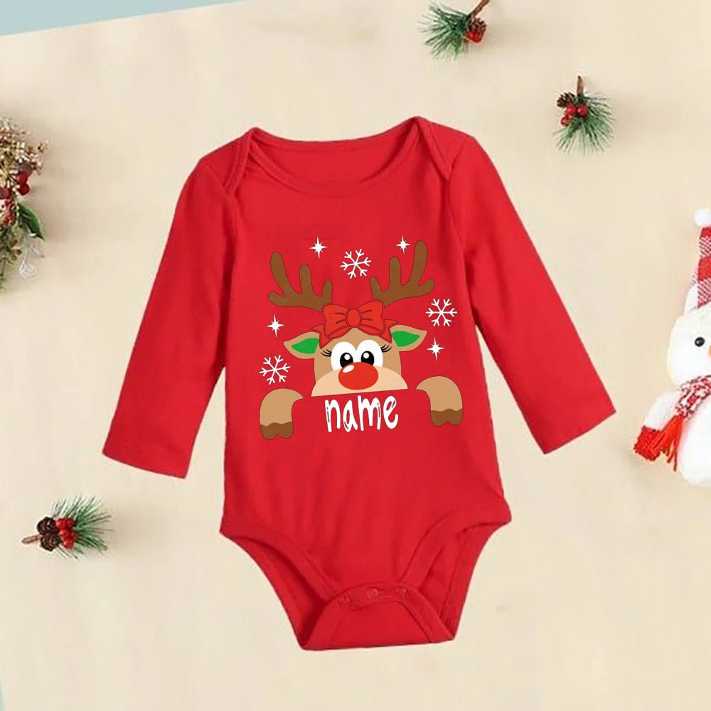 Personalized Christmas Deer Baby Bodysuit Custom Name Infant Romper Boys Girl Cute Clothes Xmas Party Baby Gift Xmas Rompers