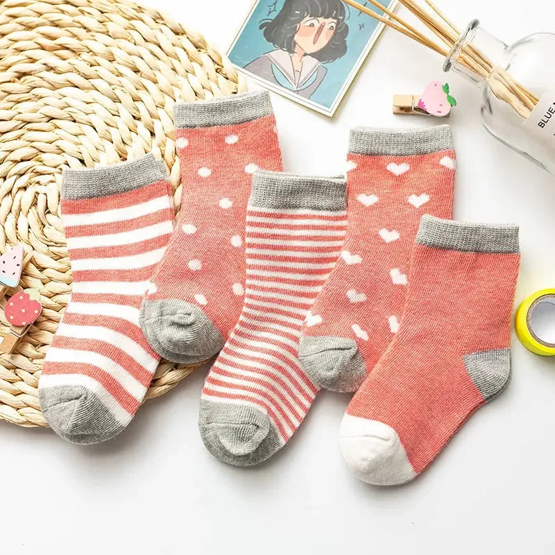 5Pairs/lot 2024 Baby Socks for Kids Girls Boy Cotton Stripe Cartoon Animals Summer Toddler Knitted socks Newborn BeBe Clothes