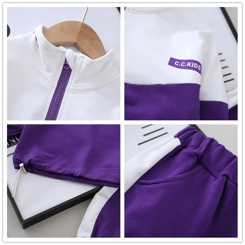 Fashion Children Clothing Spring Autumn Baby Girl Clothes Boys Solid Jacket Pants 2Pcs/Set Toddler Cotton Costume Kids Tracksuit