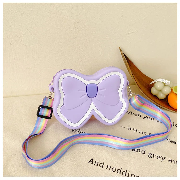 Lovely Bow Children's Silicone Shoulder Bags Cute Butterfly Shape Baby Girls Crossbody Bag Candy Color Kids Small Coin Purse