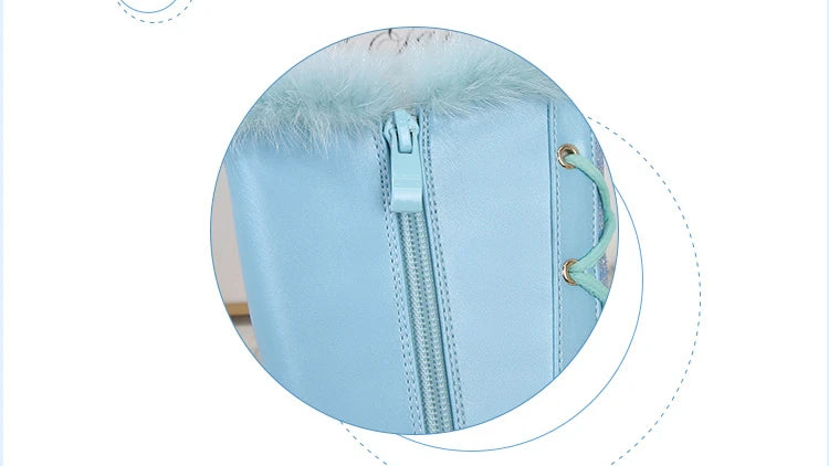 Disney Girls' Leather Boots Winter Cartoon Frozen Boots Side Zipper High Plush Princess Elsa Boots Warm Children's Boots Size 27