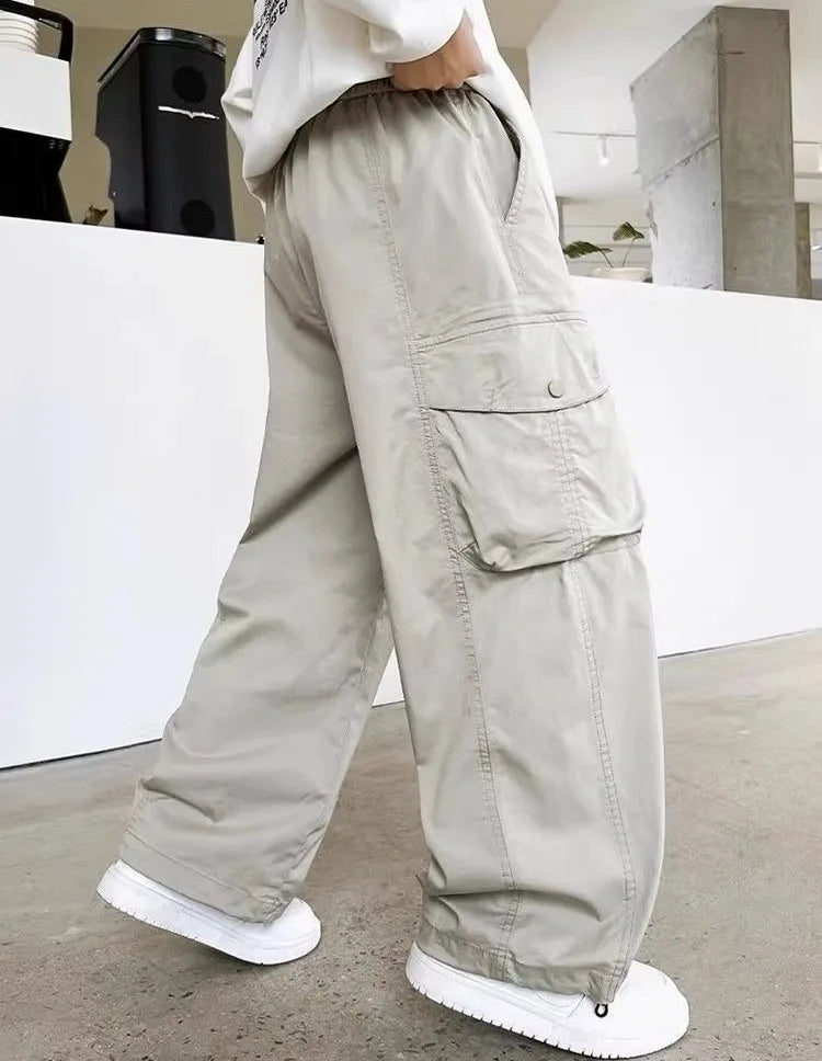 2025 Spring Autumn Boys' Cuffed Cargo Pants Straight Leg Cotton Stylish New Design