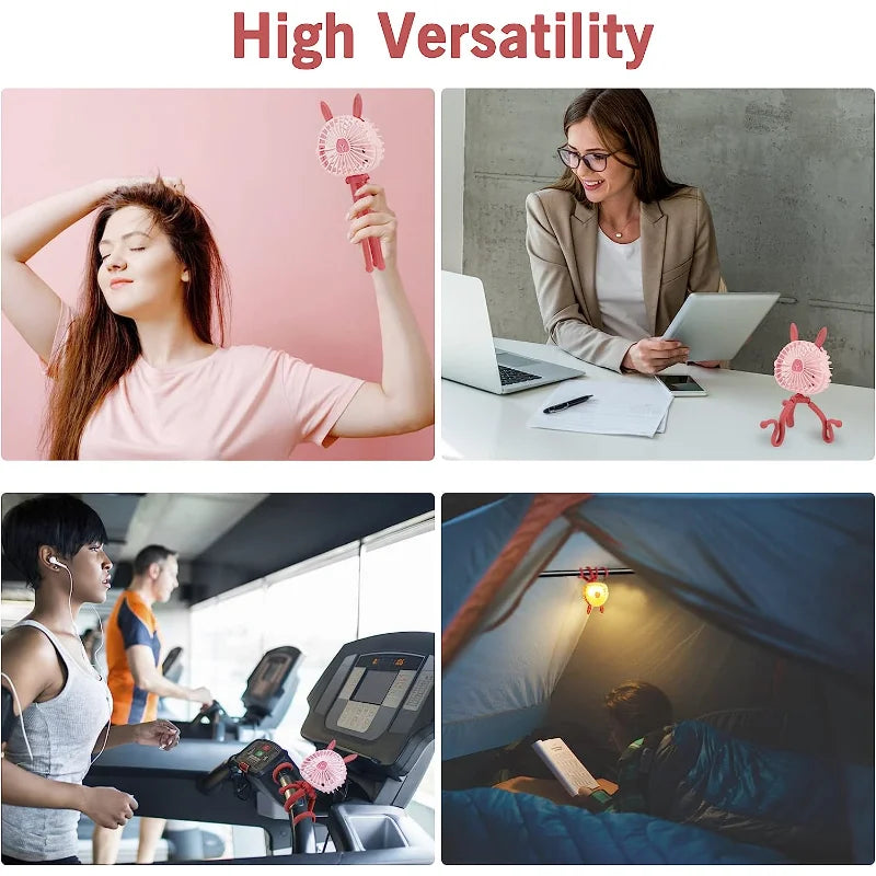 Baby Stroller Cooling Fan, Portable Fan with Tripod Clip on, Handheld Fan USB Rechargeable for Bed, Car Seat, Travel, Camping