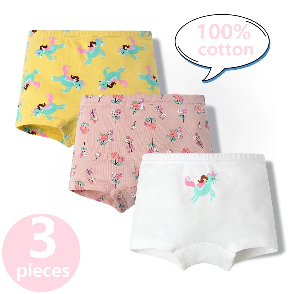 3/6 Pcs Children's Girls Panties Sets 100% Cotton Pretty Cartoon Unicorn Print Underwear For Girl Infant Undies Boxer Breathable