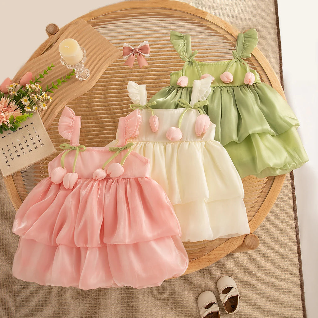 Summer New Sweet Tulip Baby Girl Dress, Cute Ruffled Sleeve Children'S Clothing For Babies Aged 9 Months To 3 Years Old