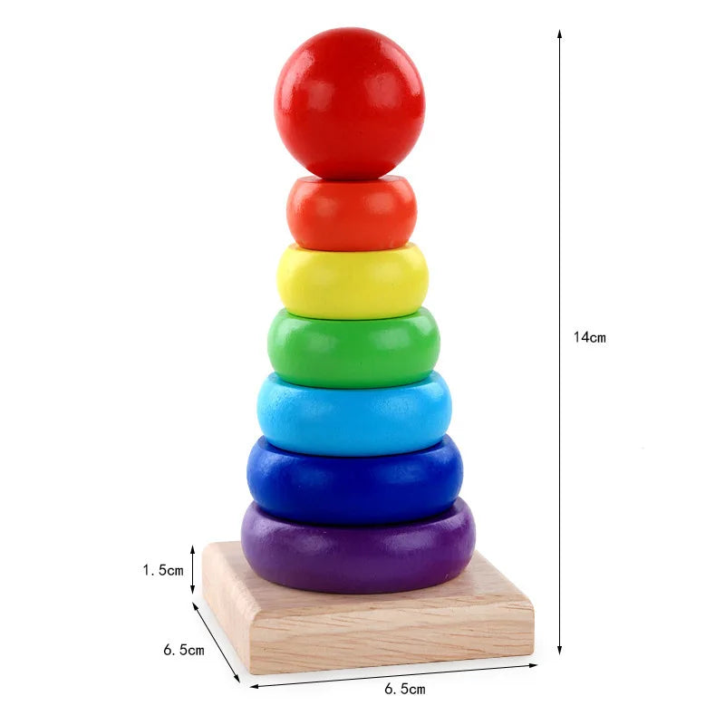 Children Rainbow Tower Ferrule Wooden Toy Stacking Circle Baby Early Childhood Education Puzzle Ring Montessoris Toys Kids