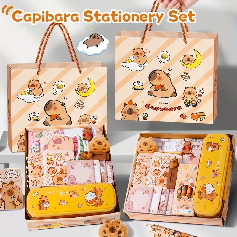 Capybara Stationery Gift Box Set Pencil Case Notebook Pencil Eraser Ruler Kawaii Student Back to School Learning Supplies