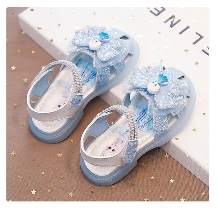 Kids'Sandalsl Led Light Elsa Princess Frozen PU Leather Sequin Pearl Summer Shoes Anti-slip Breathable Pink Blue Size 22-32