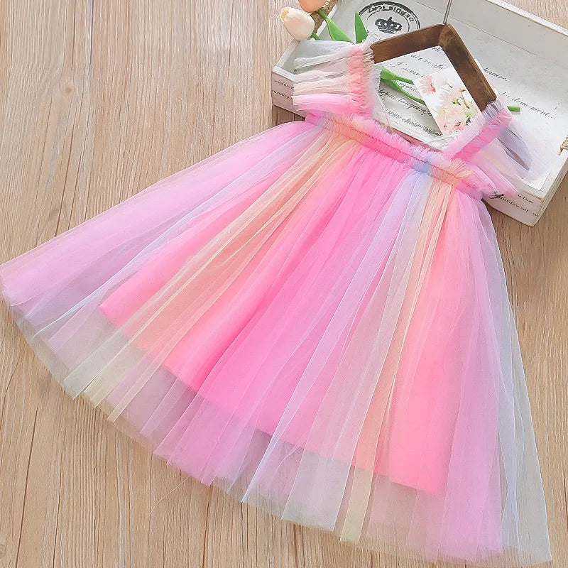 Summer New Colorful Chiffon Baby Girl Princess Dress, Cute Butterfly Wing Children'S Clothing