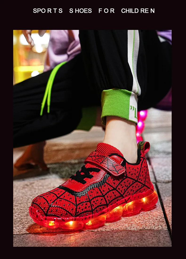 Disney Children Luminous PU Leather Red Shoes For Boys Girls LED Lighted Soft Baby Kids Sneakers Infant Tennis Size 25-35