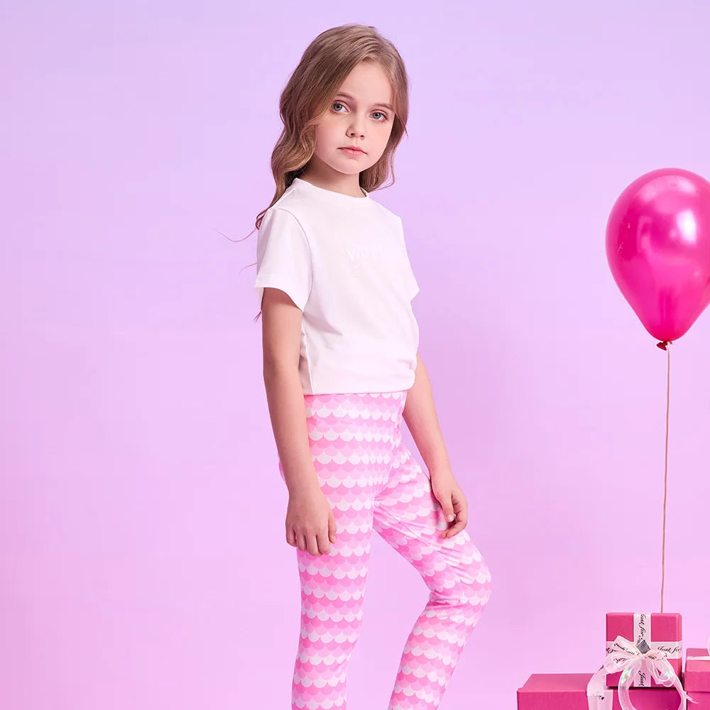 VIKITA Girls Leggings for Kids Striped Print Casual Daily Pencil Pants Toddlers Skinny Pink Trousers Children Clothes 3-12 Years