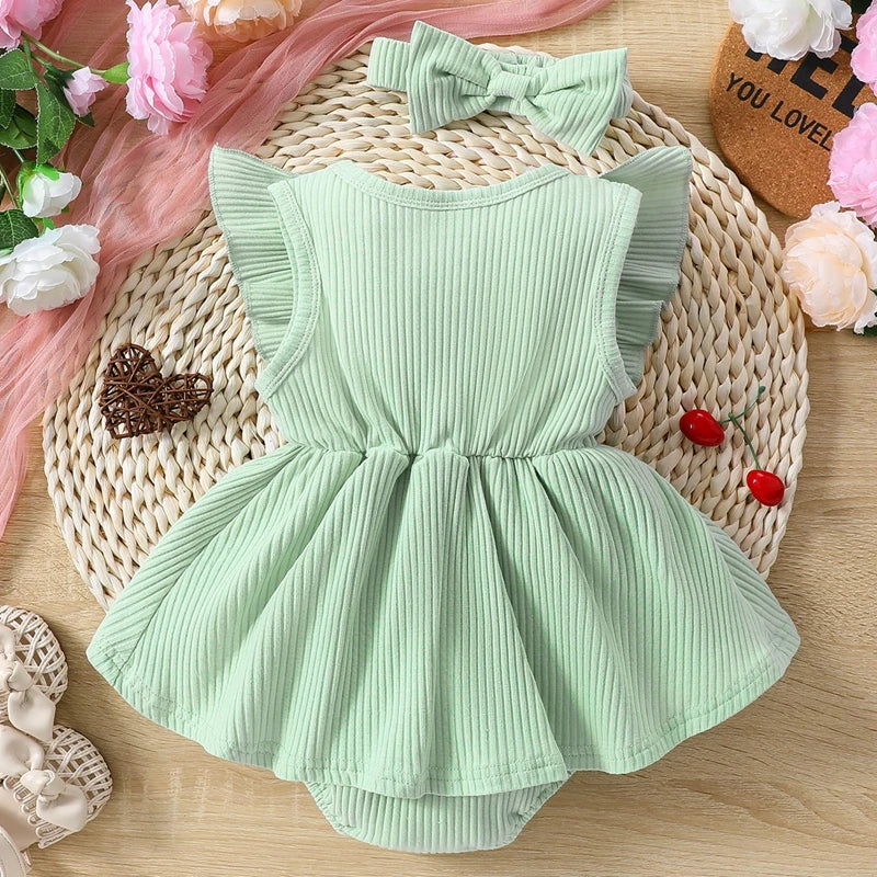 Toddler Girl Floral Print Sleeveless Romper with Matching Headband Set for Summer Outfit - Adorable 2 Piece Ensemble