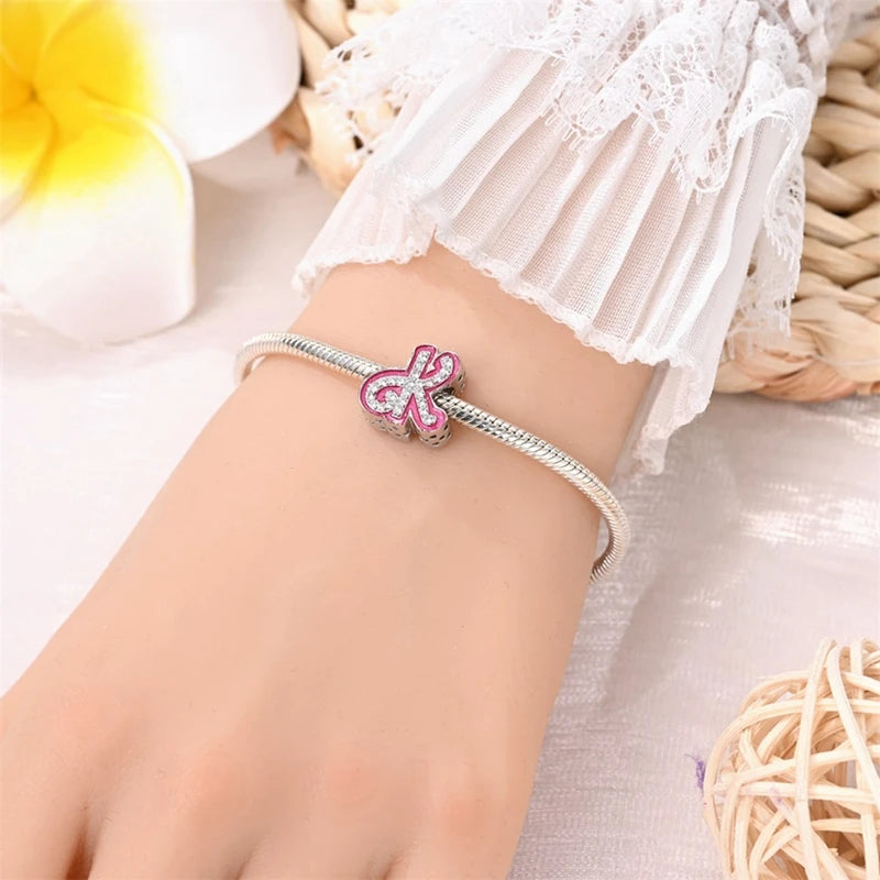 Pink Girl Series 925 Sterling Silver Alphabet Charms Beads Cute Letter Fit Original Bracelet Bangle Necklace DIY Jewelry