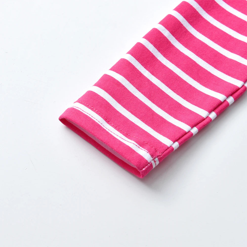 DXTON Toddlers Girls T-shirts Striped Ruffled Long Sleeve Kids Cartoon Tops Squirrel Print Casual Winter Girls Cotton Clothing