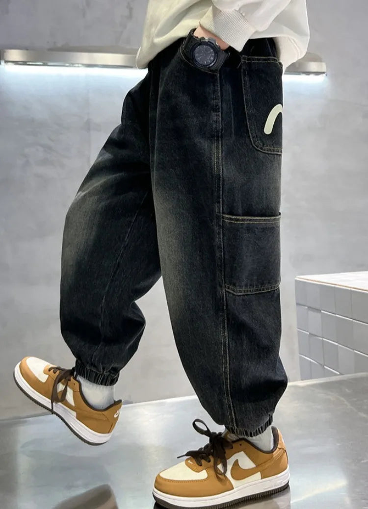 Boys' Fleece-Lined Jeans 2025 New Autumn/Winter Thermal Insulated Trendy Long Pants for Big Tall Kids, Stretchy Fabric Loose Fit